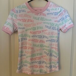True Religion White Crewneck Terry Cloth Tee Girls Sz 12 Youth